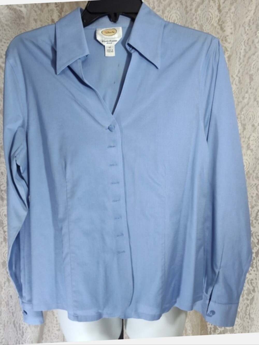 Talbots Wrinkle Resist Stretch Blue Fitted Long Sleeve Button Down NWOT